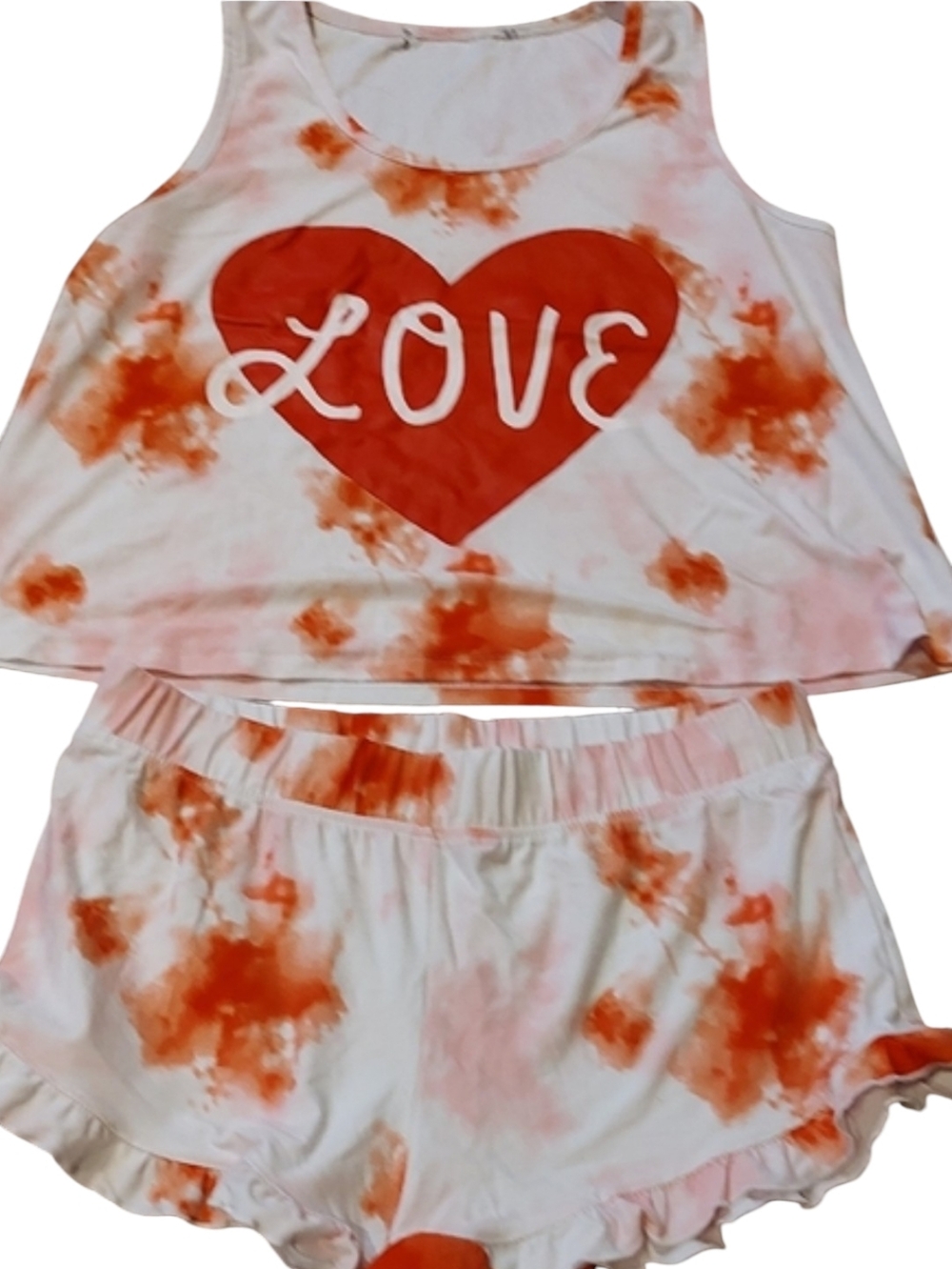 Red and White Tie-Dye Love Tank and Shorts Pajama Set - Picture 4 of 5